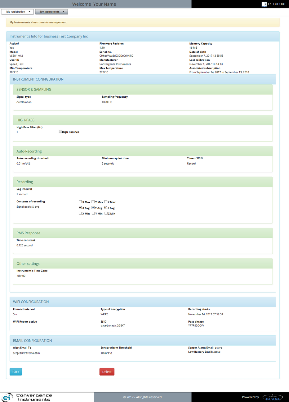 CIDataSolutions - My instruments - Instruments management - Instrument's Info